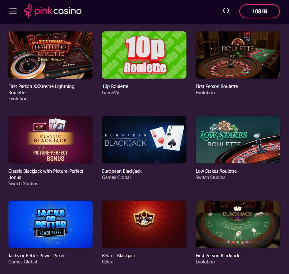 Casino en vivo en la app de Pink Game Casino